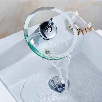 Havza Musluk Şelale Zarif Banyo musluk bataryası Güverte Üstü Yıkama Lavabo Cam Musluklar 360° Krom Cilalı Cam Kenar Musluk