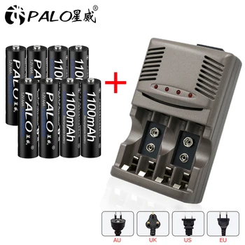 PALO 4 Yuvaları led ışık pil şarj cihazı NiCd NiMH AA AAA 6F22 9V 1.2 V Şarj Edilebilir Piller + 8 Adet 1.2 V 1100mAh AAA Pil