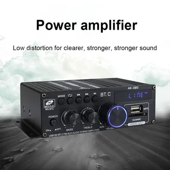 AK380 Dijital Amplifikatörler Ses 2 Kanal güç amplifikatörü 12V HIFI Bas 40W+40W Müzik Çalar USB AUX Karaoke Ev Araba için