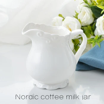 Iskandinav seramik süt sürahisi beyaz magnesia seramik süt sürahisi kabartmalı süt sürahisi otel restoran süt sürahisi Hafif kusurlu