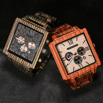 Chronograph BOBOBIRD quartz saat Hafif Boyalı Ahşap Saatler kol saati Takvim ile babalar Günü için Hediye Ahşap Kutu ile