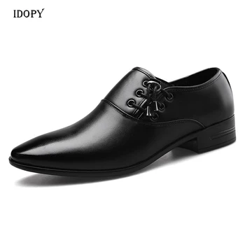 Idopy erkek Iş Oxford deri ayakkabı Yumuşak Ofis Düğün Sivri Burun Kauçuk Resmi Elbise Ayakkabı Erkek