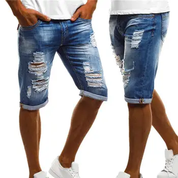 2021 Moda Artı Boyutu 3xl Vintage Yaz Erkekler Yırtık Kot Turn Up Manşet Beşinci Pantolon Kot Şort Kot Yeni Erkek giyim