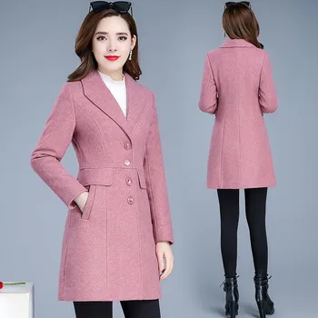 Yün kadın ceketi 2022 Sonbahar Kış Yeni Moda Yün Kadın Ceket Orta Uzun İnce Sıcak Kadın Yünlü Kumaş Palto TopsR153