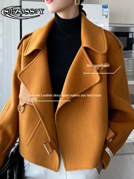 Katı Ceketler Kadınlar için Yüksek Sokak Turn-aşağı Yaka Moda Sıcak Yün Ceket Kadınlar için Cepler Casual kışlık ceketler 2022 Kadın