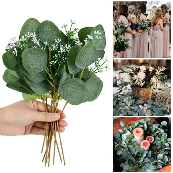 5 adet Yapay Okaliptüs Yaprakları Şube Yeşil Eucalipto Yaprak Sahte Bitki Çiçek Düğün Gelin Buketi DIY Parti Çelenk Dekor