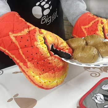 3D yengeç / balık şekli kalınlaşma pamuk fırın eldivenleri ısıya dayanıklı Mitten mutfak pişirme mikrodalga fırın eldiveni yalıtımlı kaymaz eldiven