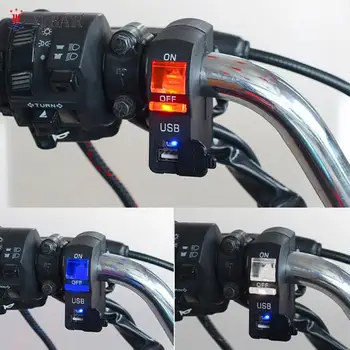 3 Renk motosiklet farları Şeffaf Anahtarı 12V LED Göstergesi motosiklet gidonu Montaj USB Telefon Şarj Cihazı Anahtarı İle