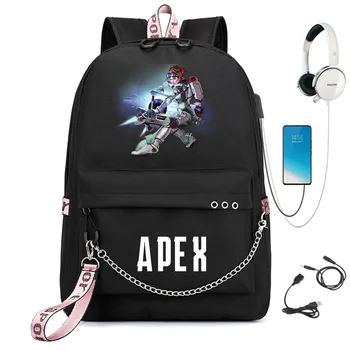 Oyun Apex Legends Sırt Çantası USB Şarj Kulaklık Gençler Öğrenci Fermuar Karikatür Schoolbag Seyahat Laptop Çantası Naylon Sırt Çantası