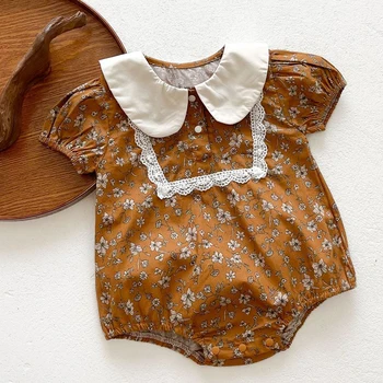 Çocuk Giysileri Yaz Yenidoğan Bebek Kız Romper Kısa Kollu Pamuklu Çiçek Baskı Toddler Bebek Kız Tulum