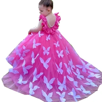 Çiçek Kız Elbise Tül Boncuk Aplike Pageant Elbise Kız İlk Communion Elbise Çocuk balo kıyafetleri