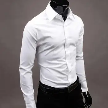 Erkekler Sonbahar Uzun Kollu Rahat Zarif Iş Gömlek Iş Erkek Düz Renk Uzun Kollu Düğmeler Aşağı Ince Pamuklu Artı Boyutu Gömlek