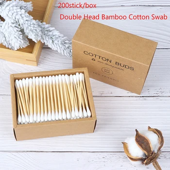 200 adet Çift Kafa pamuklu çubuk Bambu pamuklu çubuk Ahşap Sopa Tek Kullanımlık Tomurcukları Pamuk Güzellik Makyaj Burun Kulak Temizleme