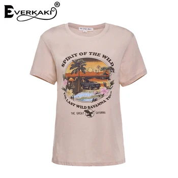 Everkaki Boho Baskı Kadın pamuklu üst giyim t-shirt Retro Popüler şık moda bayanlar kısa kollu Artı tee T-shirt 2022 kadın üst
