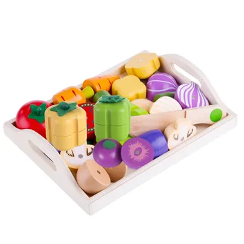 Manyetik Ahşap Meyve ve Sebze Kombinasyonu Kesme Mutfak oyuncak seti Çocuk Oyna Pretend Simülasyon Playset Çocuklar Eğlenceli