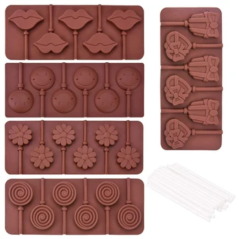 Silikon Çikolata Lolipop Kalıp 6 Lolipop Emme Çubukları, Yapmak için Kullanılan Sert Şeker Çikolata Lolipop