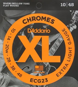 D'addario ECG23 Chromes düz yara elektro gitar dizeleri, ekstra ışık, 10-48
