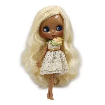 BUZLU DBS Blyth Doll 1/6 bjd ob24 oyuncak altın sarı saç yan ayrılık koyu cilt ortak vücut 30cm rastgele gözler renkler