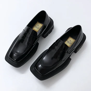 Erkek Hakiki Deri Yüksek Taban rahat ayakkabılar Adam Japonya Kore Streetwear Vintage Kare Ayak İnek Derisi Deri Derby Ayakkabı