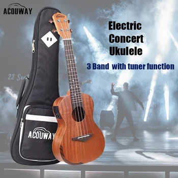 Acouway Elektrikli konser Ukulele 23 inç Ukulele Donanımlı 3 Bantları EQ dahili Tuner fonksiyonu Sapelli ahşap