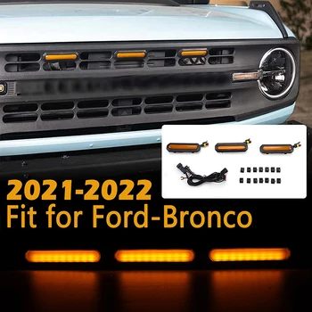 Ford Bronco İçin Fit 2021 2022 2/4 Kapı Tabanı ve Siyah Elmas 3 adet / takım Ön LED ızgara ışıkları ızgara Amber Lambaları Kiti Araba Tamir Parçaları