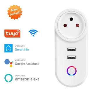 Akıllı Yaşam Tuya 16A İsrail IL wifi fişi İle Çift USB Soket Ses Kontrolü Zamanlayıcı Çalışır Alexa Google Ev dalgalanma koruyucusu
