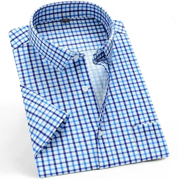 Moda Yaz Gömlek Adam Kısa Kollu Beyefendi Rahat Sosyal Resmi Düzenli Fit Nefes Olmayan demir Kontrol Erkek Düğme Gömlek