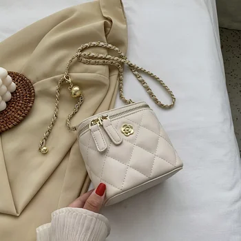 Kafes Kare Mini Kutu Çanta 2022 Moda Yeni Yüksek Kaliteli PU Deri kadın Tasarımcı Çanta Zincir Omuz askılı çanta Çan