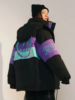 Hip Hop kadın Kış Kapşonlu Ördek iç astarlı ceket Gevşek Moda Sokak Parkas Nakış Giyim Rahat Sıcak Kadın Katının