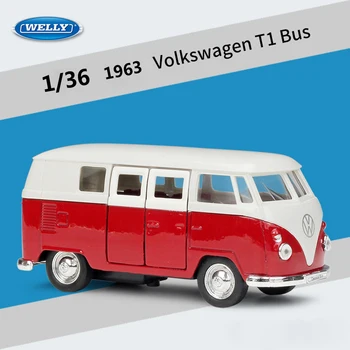 WELLY Diecast 1: 36 Araba Simülatörü 1963 Volkswagen T1 Otobüs Klasik Geri Çekin Araba Model Araba Metal Alaşım oyuncak araba Çocuk Hediyeler Koleksiyonu