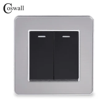 Coswall 2 Gang 1 Yollu lüks ışık anahtarı On / Off duvar anahtarı Interruptor Paslanmaz Çelik Panel AC 110~250 V