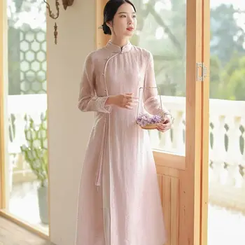 2023 sonbahar yeni Çin geleneksel Geliştirilmiş uzun etek qipao elbise kadınlar vintage cheongsam şifon zarif elbise Vietnam ao dai
