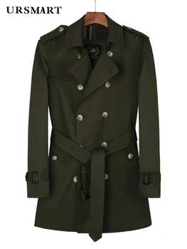 Orta uzun rüzgarlık erkek, askeri yeşil çift yağmur geçirmez trençkot ,çift İngiliz tarzı moda yün astar gençlik ceket