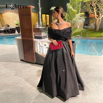 Eighree Siyah Abendkleider Dubai balo kıyafetleri Leke Vintage Kapalı Omuz Glitter Elbiseler De Soirée Abiye 2022