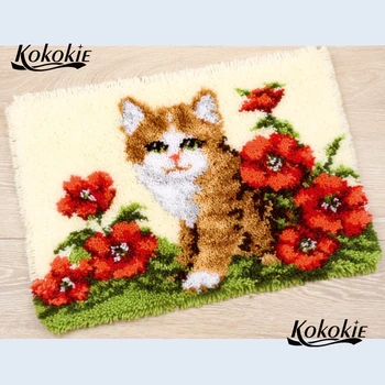 çiçek kedi mandalı kanca seti halı tuval baskı vloerklee mandalı kanca tığ tapis dıy halı knooppakket tapijten goblen kitleri
