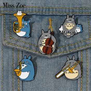 Totoro Orkestra Emaye Pimleri Özel Saksafon Viyolonsel Trompet Piyano Broş Yaka Rozetleri Karikatür Eğlenceli Takı Hediye Çocuk Arkadaşlar için