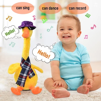 Dans Ördek Elektronik peluş oyuncaklar Tekrar Konuşan oyuncak ördek Şarkı Söyleyebilir Kayıt Ses İnteraktif Oyuncak USB ile Çocuklar için Komik Hediye
