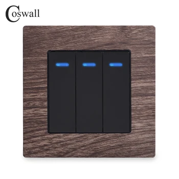 COSWALL 1/2/3/4 Gang 1/2 Yollu On / Off Rocker anahtarı Duvar ışık anahtarı Mavi Aydınlatmalı ingiltere tipi priz Ahşap Tahıl Alüminyum Metal Panel