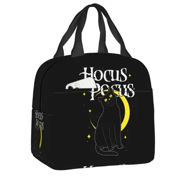 Hocus Pocus Siyah Kedi Yalıtımlı yemek taşıma çantası Kadınlar için Cadılar Bayramı Taşınabilir Termal Soğutucu Bento Kutusu Açık Kamp Seyahat