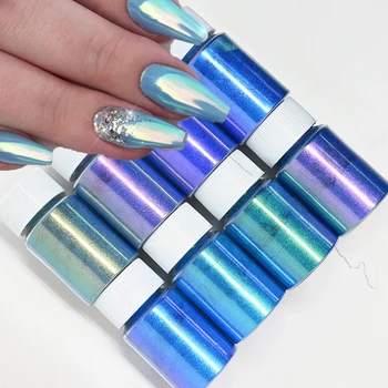 10g Mavi Bukalemunlar Pigment Tırnak Glitter Sihirli Ayna Metalik Etkisi Renk Toz Krom Toz Zanaat DIY Nail Art Süslemeleri