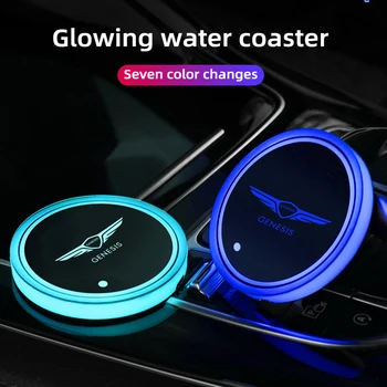 2 adet Hyundai GENESİS İçin g80 g70 g90 gv80 gv70 Oto Aksesuarları LED araba logosu Bardak Tutucu Pedleri RGB Değişen USB Şarj Bardak