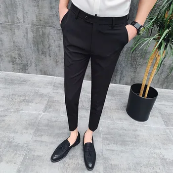 Ingiliz Tarzı Ayak Bileği Uzunluğu Bahar Yaz Erkek takım elbise pantalonları Gerilmiş Basit Slim Fit Casual Ofis Pantolon resmi giysi Sıcak Satış
