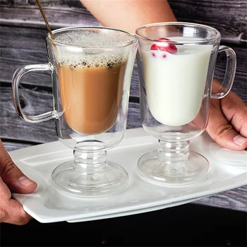 Çift Duvar Cam İrlandalı Kahve Kupa Kabarcık Çay Milkshake Fincan Dondurma kulplu fincan Süt Meyve meyve suyu bardağı Bardak