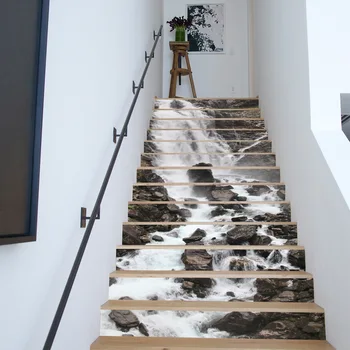 18 * 100 cm 13 Adet / takım Yaratıcı 3D DIY Şelale Merdiven Çıkartmalar Merdiven Dekorasyon Desen Adımları Zemin Duvar Sticker Ev dekor