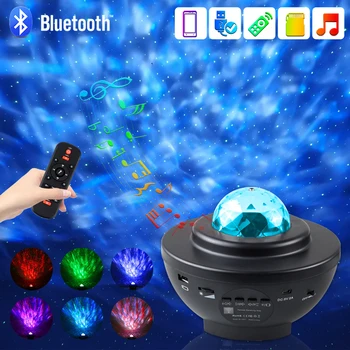 Bluetooth Galaxy Projektör Yıldızlı Gökyüzü Lazer Okyanus Dalgası Gece Lambası Dekorasyon Ev yatak odası lambası Çocuk Doğum Günü noel hediyesi