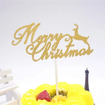 Merry Christmas Elk Kek Bayrağı Çok Renkler Kek Topper Noel Kek Bayrakları Noel Partisi Kek Pişirme Dekorasyon