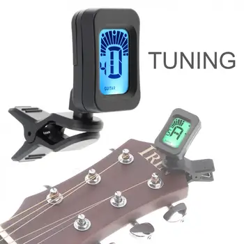 Siyah Klip Gitar Tuner Taşınabilir Evrensel lcd ekran Dijital Tuner Kromatik Gitar / Bas / Ukulele / Keman