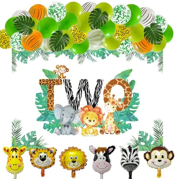 Orman Tema Erkek Bebek 2nd Doğum Günü partisi Malzemeleri İKİ VAHŞİ Hayvanlar Balonlar Safari Yeşil Balonlar Garland Kemer Kiti Süslemeleri