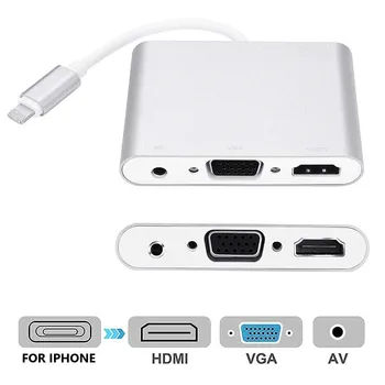4 İn1 Dijital Ses Video HDTV Dönüştürücü iPhone için HDMI VGA AV Adaptörü iPhone Xs için X XR 8 7 6 artı iPad Hava / mini / pro