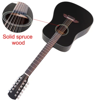 Parlak 41 İnç Elektrik Akustik Gitar 12 Dize Siyah Renk Halk Gitar EQ Tuner Fonksiyonu İle